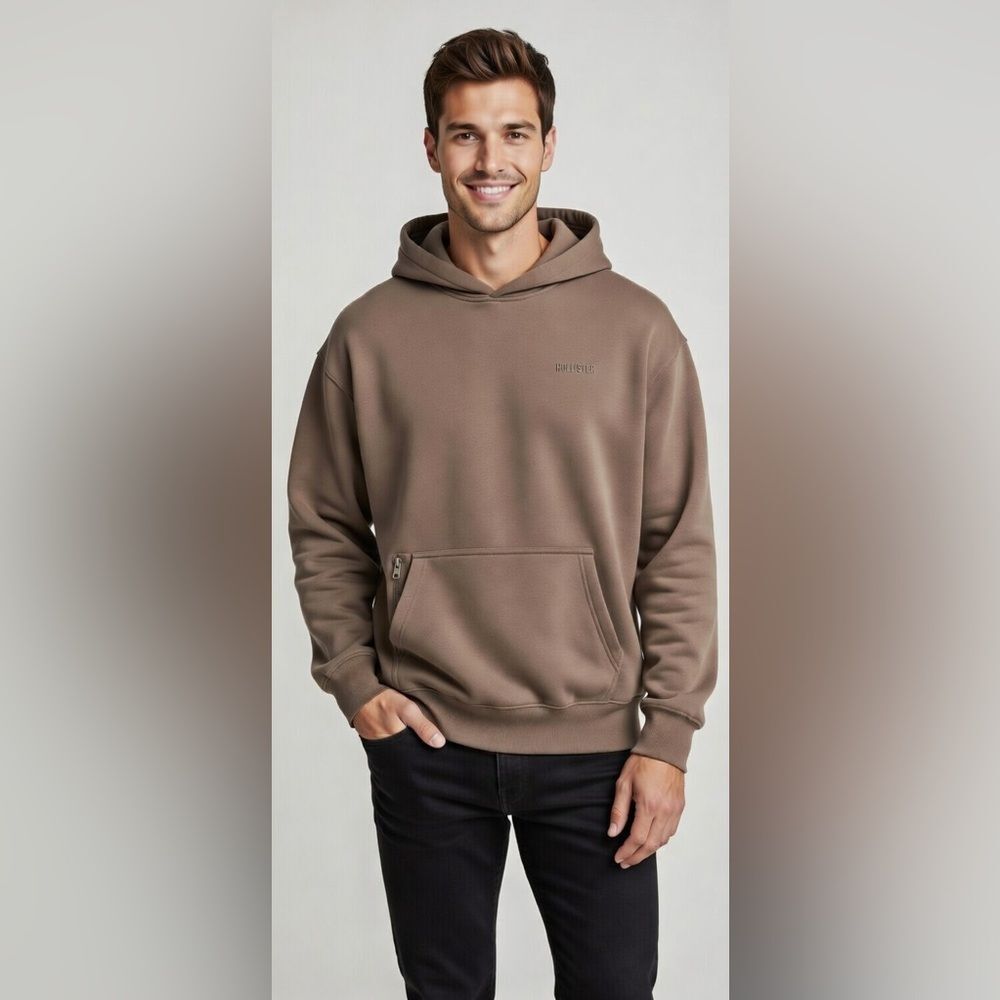 Hollister Relaxed Fit Brown Pullover Hoodie Size Small Men's Fleece Zip Pocket